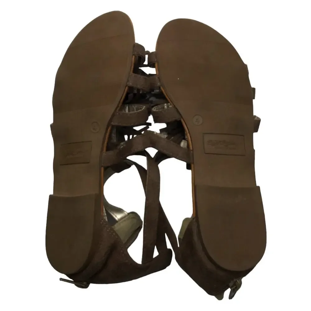 Self Esteem Sandals Taupe Faux Suede Strappy With Fringes Girls Size 4